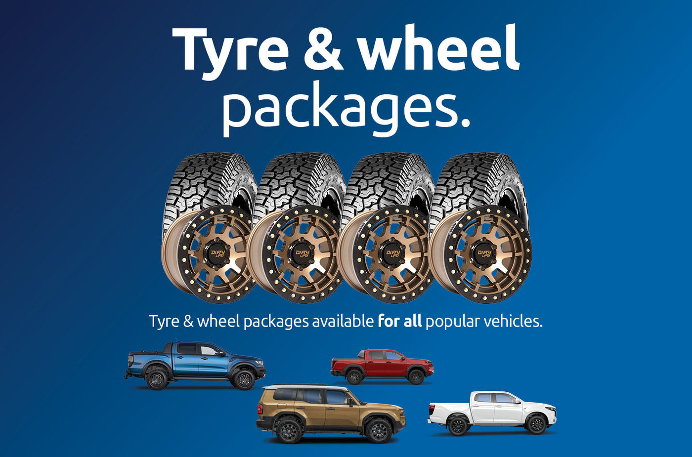 Wheel and tyre package mounted on a 4WD